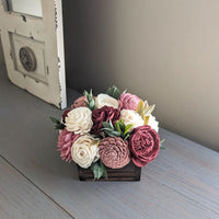 Burgundy, Dusty Rose, Pinkish Mauve, and Ivory Flowers with Ruscus Greenery - Jacobean Centerpiece Flower Box