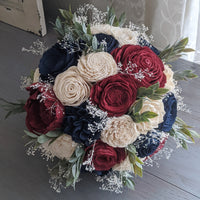 Navy, Wine, and Ivory Bouquet with Baby's Breath and Greenery