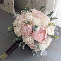 Blush and Ivory Bouquet with Baby's Breath and Greenery