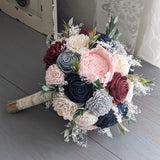 Dusty Blue, Navy, Burgundy, Blush, and Ivory Bouquet with Baby's Breath and Greenery