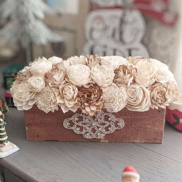 Rose Gold Centerpiece Box with Ivory and Natural Flowers