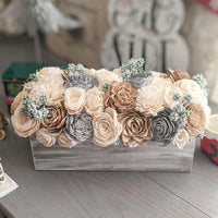 Whitewash Centerpiece Box with Dusty Blue, Nude, Ivory, and Natural Flowers, and Berry Filler