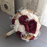 Burgundy, Natural, and Ivory Bouquet with Baby's Breath