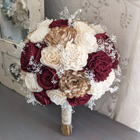 Burgundy, Natural, and Ivory Bouquet with Baby's Breath