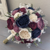 Mauve, Navy, Burgundy, and Ivory Bouquet with Baby's Breath and Greenery