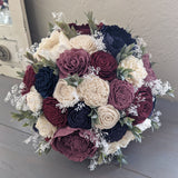 Mauve, Navy, Burgundy, and Ivory Bouquet with Baby's Breath and Greenery