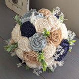 Navy, Nude, and Ivory Bouquet with Baby's Breath and Greenery