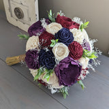 Plum, Navy, Burgundy, and Ivory Bouquet with Baby's Breath and Greenery
