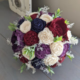 Plum, Navy, Burgundy, and Ivory Bouquet with Baby's Breath and Greenery