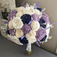 Lilac and Ivory with Navy Accents Bouquet with Lavender and Baby's Breath