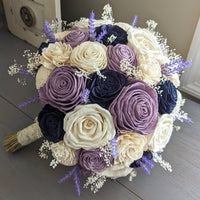 Lilac and Ivory with Navy Accents Bouquet with Lavender and Baby's Breath
