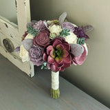 Plum Succulent with Lilac, Plum, Mauve, and Ivory Flowers Bouquet with Lambs Ear and Mixed Greenery