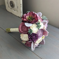 Plum Succulent with Lilac, Plum, Mauve, and Ivory Flowers Bouquet with Lambs Ear and Mixed Greenery