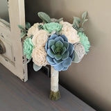 Blue Succulent with Mint, Light Gray, and Ivory Flowers Bouquet with Lambs Ear and Mixed Greenery