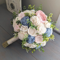 Dusty Blue, Blush, and Ivory Bouquet with Mixed Greenery