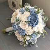Dusty Blue and Ivory Bouquet with Baby's Breath and Greenery