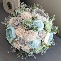 Light Blue, Sage, Light Gray, and Ivory Bouquet with Baby's Breath and Greenery