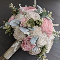 Ivory with Blush Accent Bouquet with Lamb's Ear and Spiral Eucalyptus Greenery