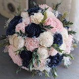 Navy, Blush, and Ivory Bouquet with Baby's Breath and Greenery