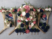 Navy, Dark Coral, Nude, and Ivory Bouquet with Greenery
