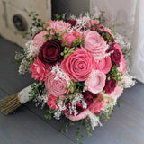 Wine, Pink, and Blush Bouquet with Greenery and Baby's Breath