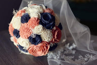Navy, Peach, and Ivory Bouquet with Baby's Breath
