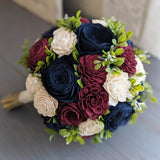 Burgundy, Navy, and Ivory Bouquet with Greenery