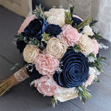 Navy, Blush, and Ivory Bouquet with Baby's Breath and Greenery