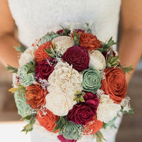 Sage, Burnt Orange, Burgundy, and Ivory Bouquet with Baby's Breath and Greenery