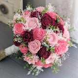 Wine, Pink, and Blush Bouquet with Greenery and Baby's Breath