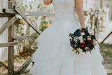 Wine and Navy with Light Gray, Blush, and Ivory Accents Bouquet with Mixed Greenery