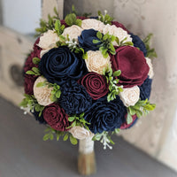 Burgundy, Navy, and Ivory Bouquet with Greenery