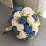 Steel Blue and Ivory Bouquet with Greenery