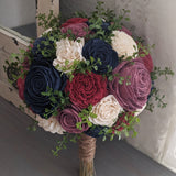 Wine, Navy, Mauve, and Ivory Bouquet with Greenery