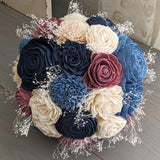 Navy, Steel Blue, Mauve, and Ivory Bouquet with Baby's Breath