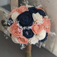 Navy, Peach, and Ivory Bouquet with Baby's Breath