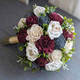 Burgundy, Charcoal, and Ivory Bouquet with Greenery