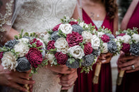 Burgundy, Charcoal, and Ivory Bouquet with Greenery