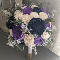 Navy, Purple, and Ivory Bouquet with Baby's Breath and Greenery