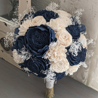 Navy and Ivory Bouquet with Baby's Breath
