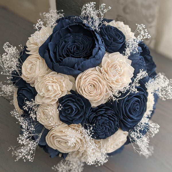 Navy and Ivory Bouquet with Baby's Breath