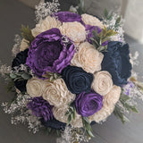 Navy, Purple, and Ivory Bouquet with Baby's Breath and Greenery
