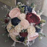 Navy, Burgundy, Blush, and Ivory Bouquet with Baby's Breath and Greenery