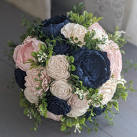 Navy, Blush, and Ivory Bouquet with Mixed Greenery