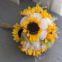 Sunflowers and Ivory Bouquet with Baby's Breath and Greenery