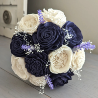 Navy and Ivory Bouquet with Lavender and Baby's Breath