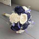 Navy and Ivory Bouquet with Lavender and Baby's Breath