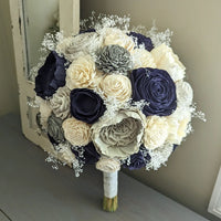 Navy, Charcoal, Light Gray, and Ivory Bouquet with Baby's Breath