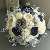 Navy, Charcoal, Light Gray, and Ivory Bouquet with Baby's Breath