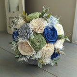 Steel Blue, Sage, Dusty Blue, and Ivory Bouquet with Baby's Breath and Greenery